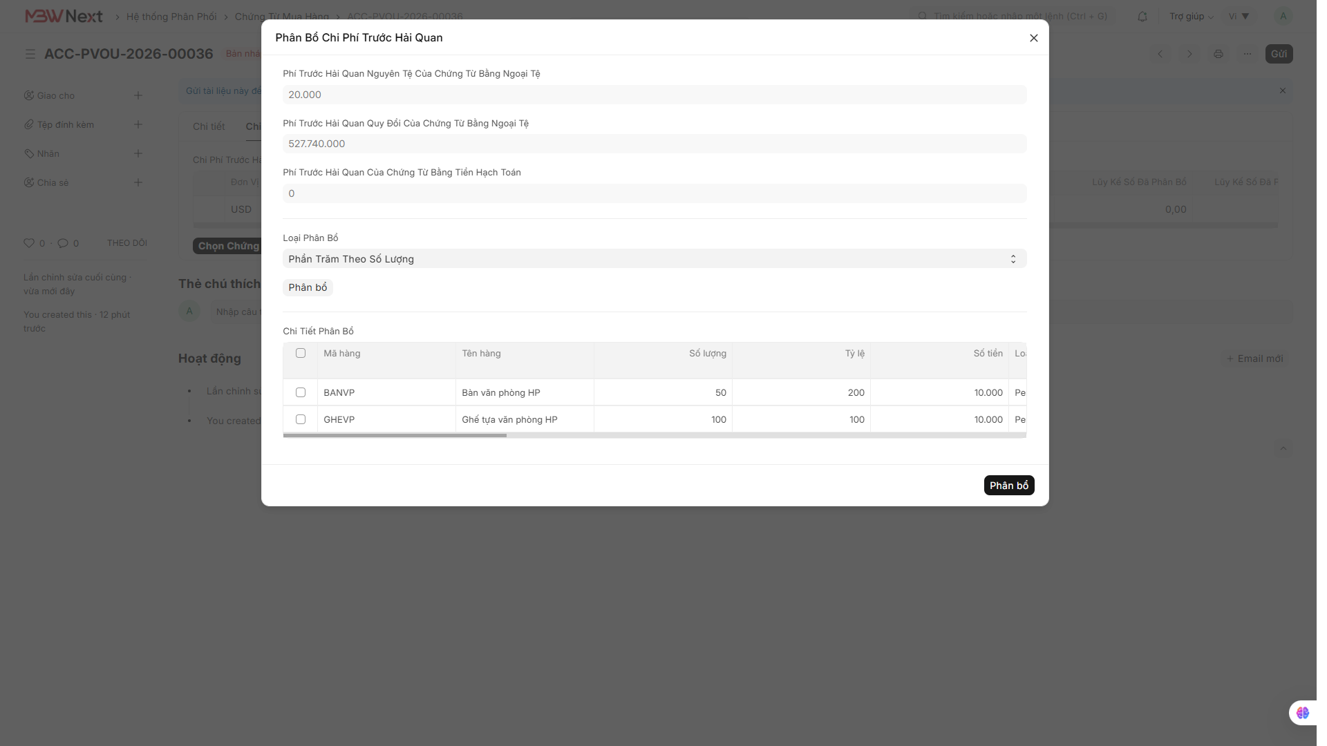 Nâng cấp cơ chế phân bổ giá vốn