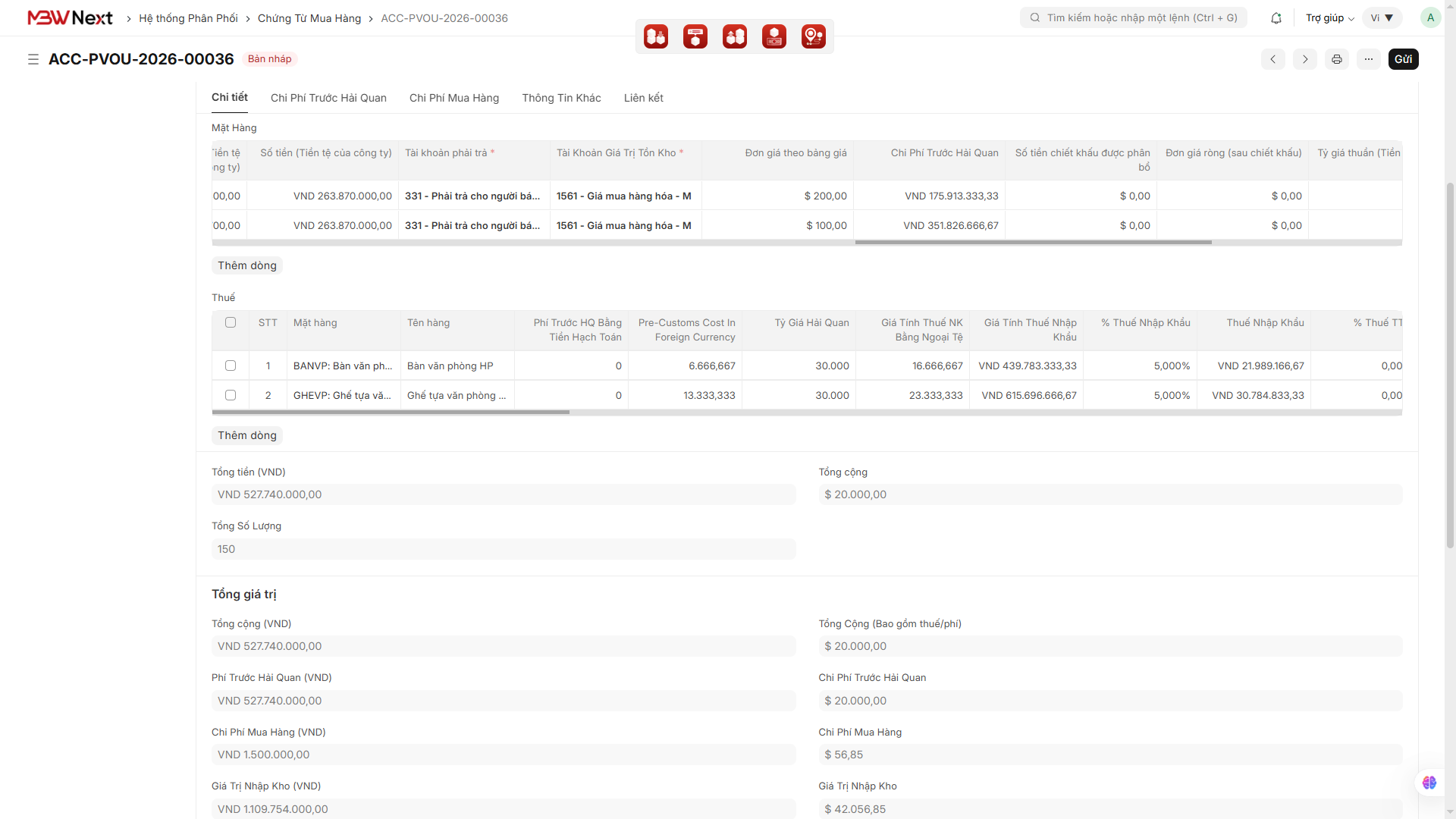Phân bổ chi phí linh hoạt thông qua Chứng từ Mua hàng (Purchase Voucher)